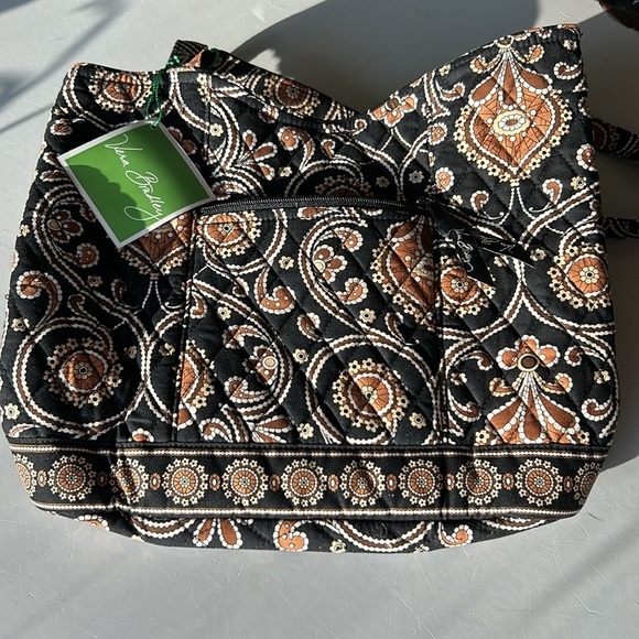 Vera Bradley Caffe Latte Quilted Shoulder Bag Purse, Black Brown Paisley Pattern - Picture 7 of 9